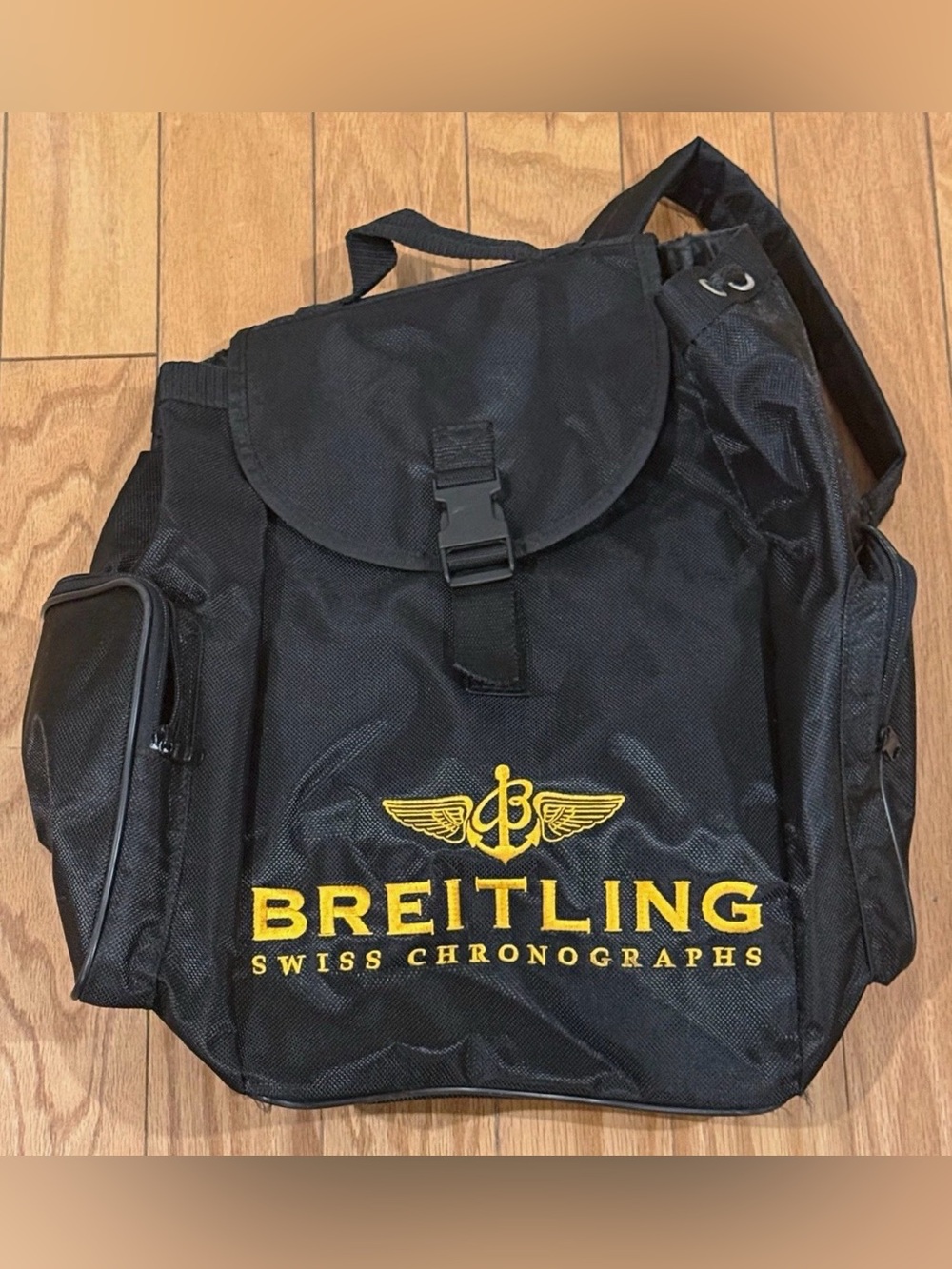 Breitling Swiss Chronographs Adjustable Straps Solid Black/Yellow Backpack